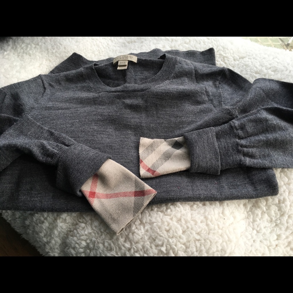 Burberry Charcoal Sweater with Plaid Accents